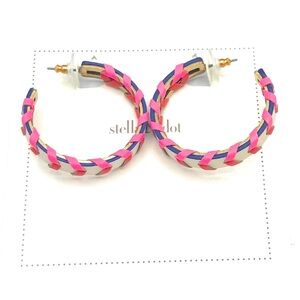 BNIB Stella & Dot Whipstitch Leather Braided Hoop Earrings